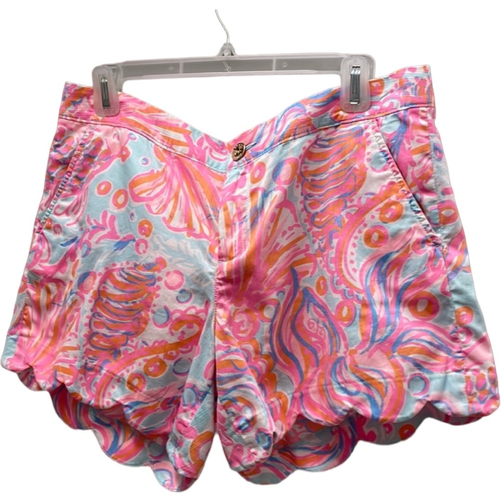 Lilly Pulitzer Buttercup Shorts Too Much Bubbly Pink & Blue Scalloped Size 10 - Picture 2 of 9